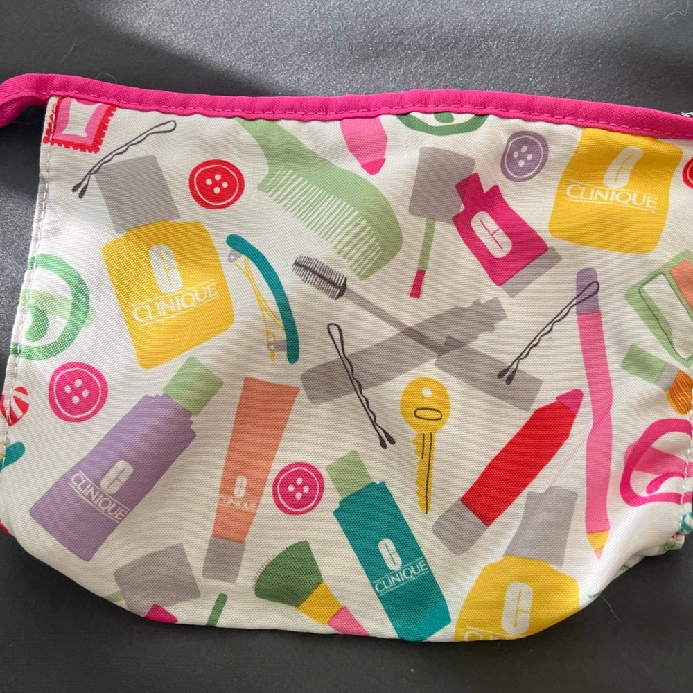 Clinique Pink Cosmetic Pouch with Silver Zipper